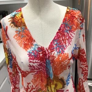 Antica Santoria Sheer turquoise & coral bead dress OS